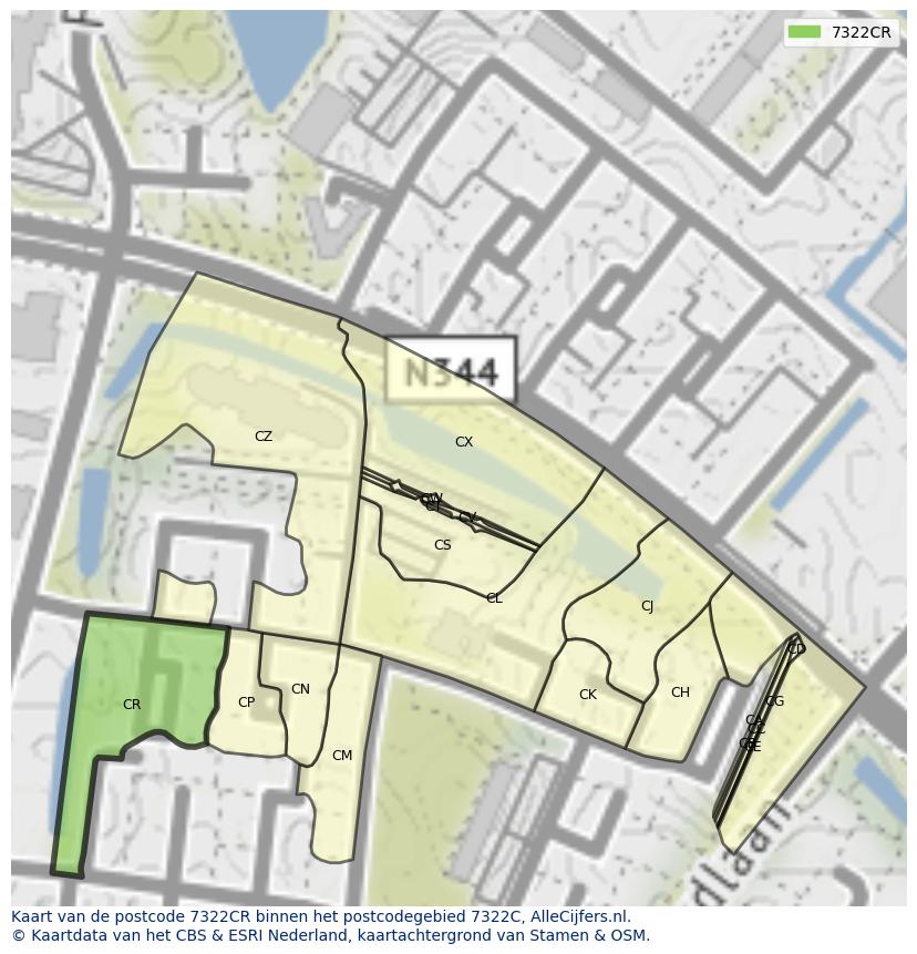Afbeelding van het postcodegebied 7322 CR op de kaart.