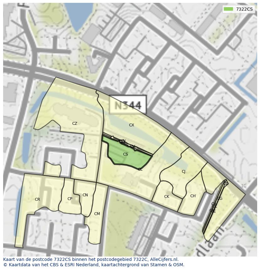 Afbeelding van het postcodegebied 7322 CS op de kaart.