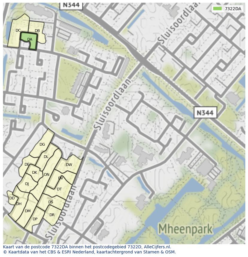 Afbeelding van het postcodegebied 7322 DA op de kaart.