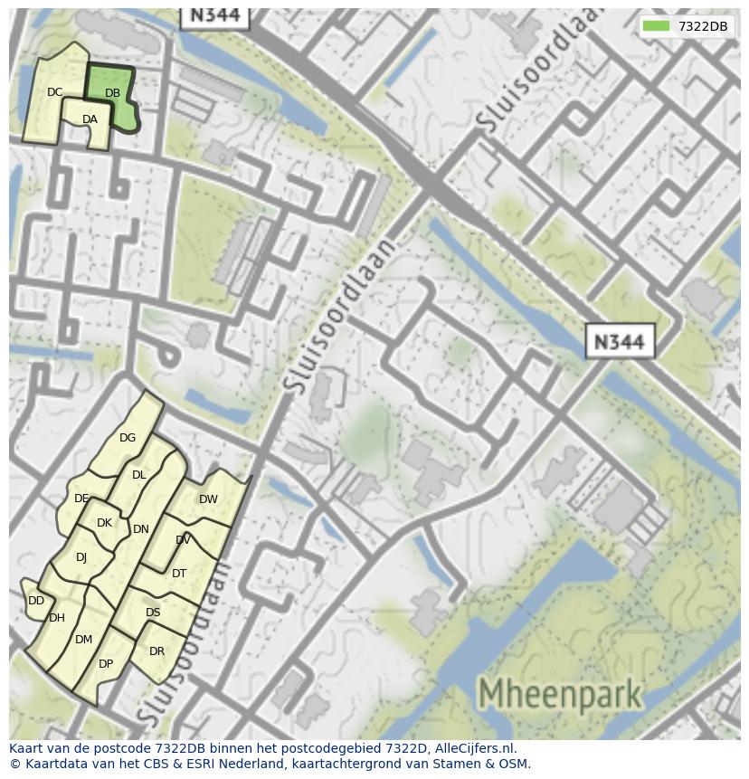 Afbeelding van het postcodegebied 7322 DB op de kaart.