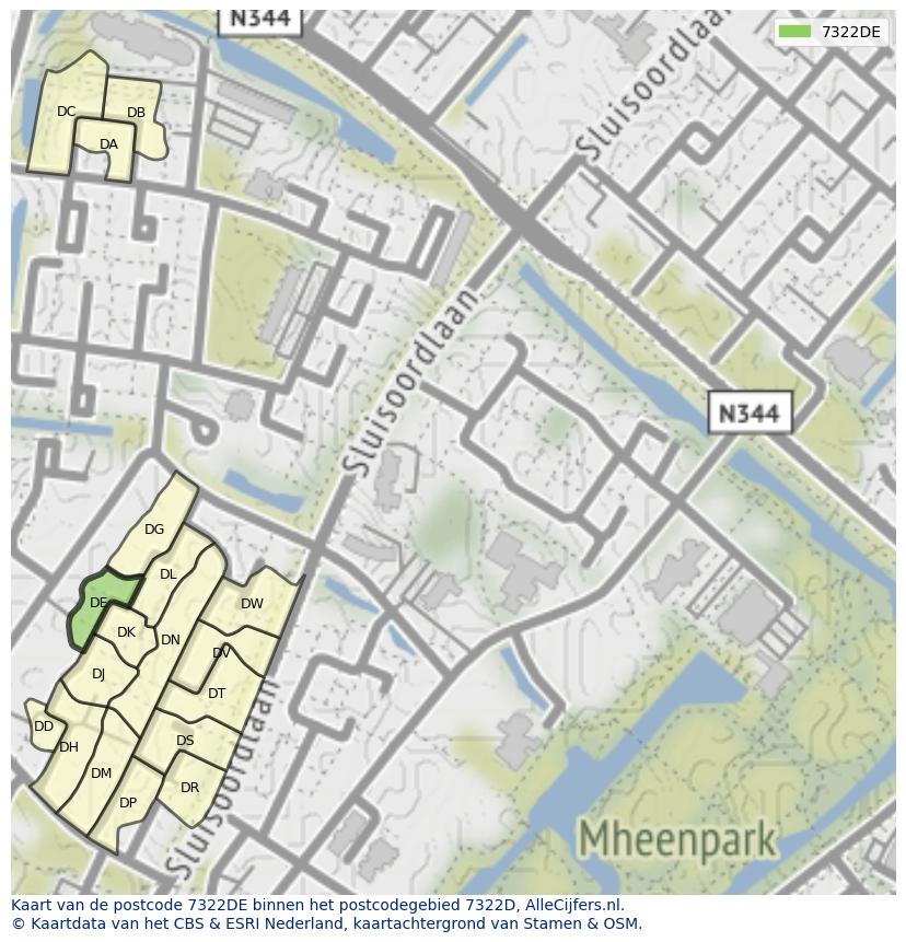 Afbeelding van het postcodegebied 7322 DE op de kaart.