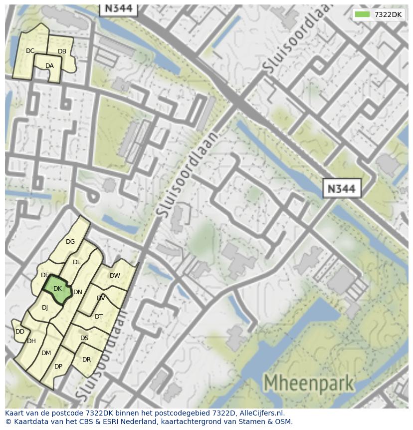Afbeelding van het postcodegebied 7322 DK op de kaart.