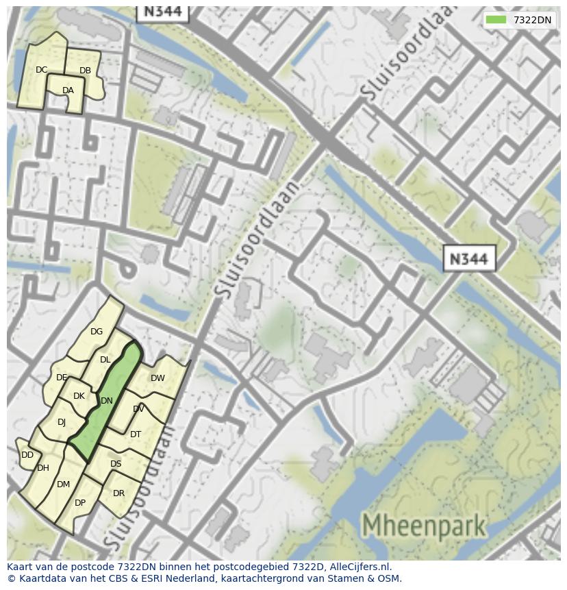 Afbeelding van het postcodegebied 7322 DN op de kaart.