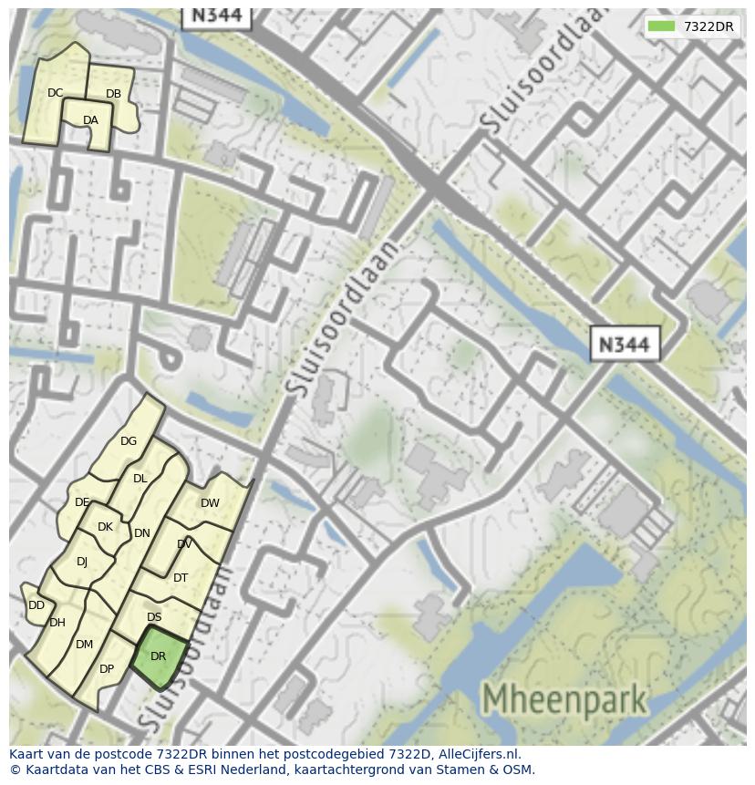 Afbeelding van het postcodegebied 7322 DR op de kaart.