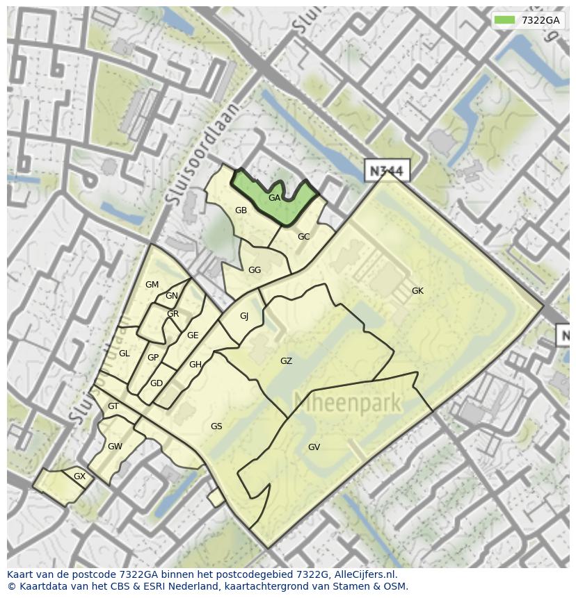 Afbeelding van het postcodegebied 7322 GA op de kaart.