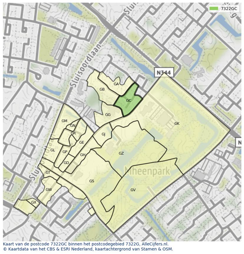 Afbeelding van het postcodegebied 7322 GC op de kaart.