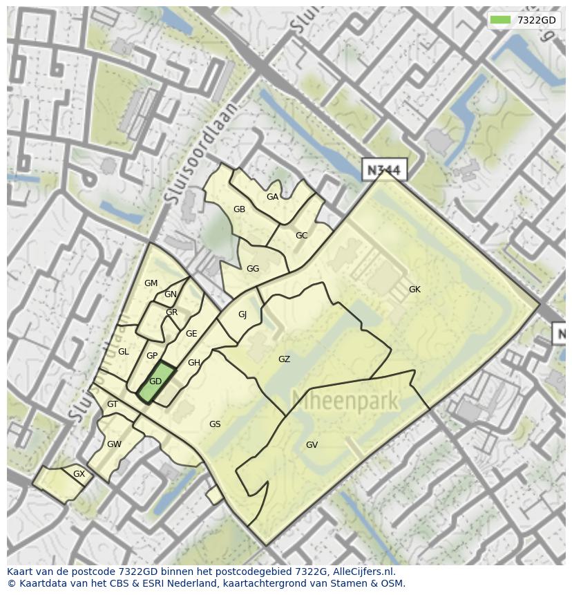 Afbeelding van het postcodegebied 7322 GD op de kaart.