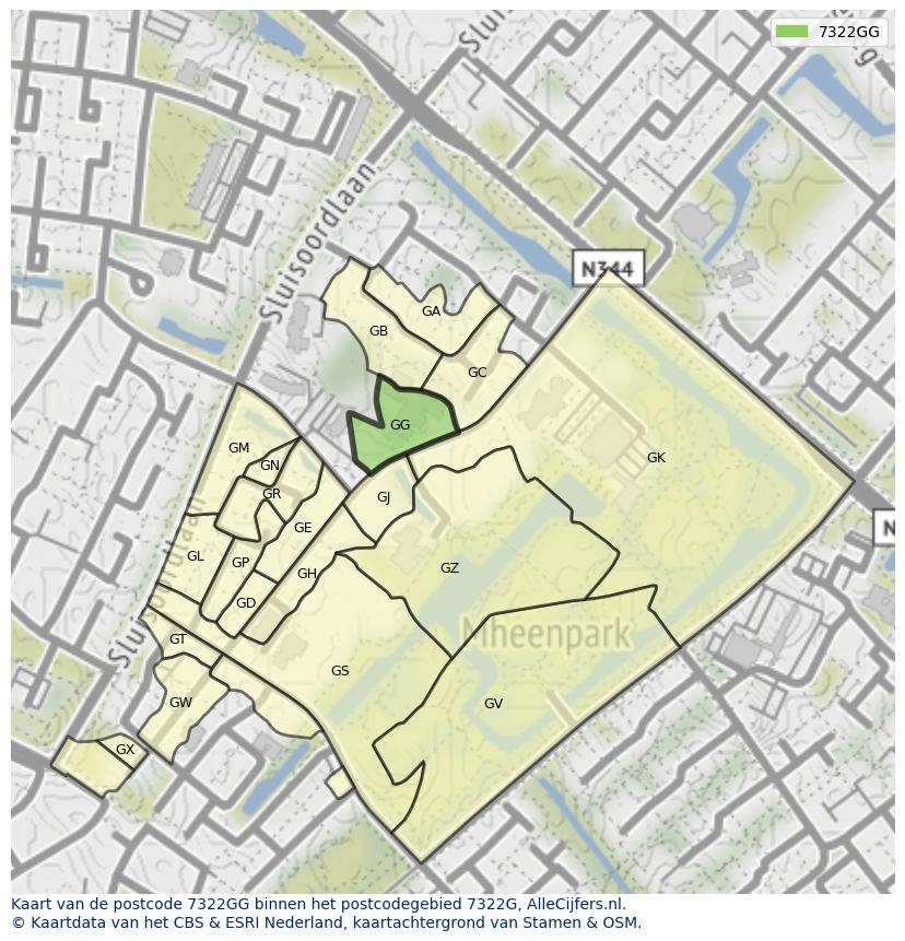 Afbeelding van het postcodegebied 7322 GG op de kaart.