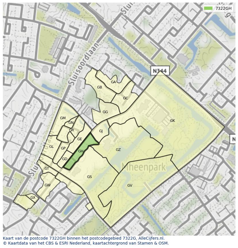 Afbeelding van het postcodegebied 7322 GH op de kaart.