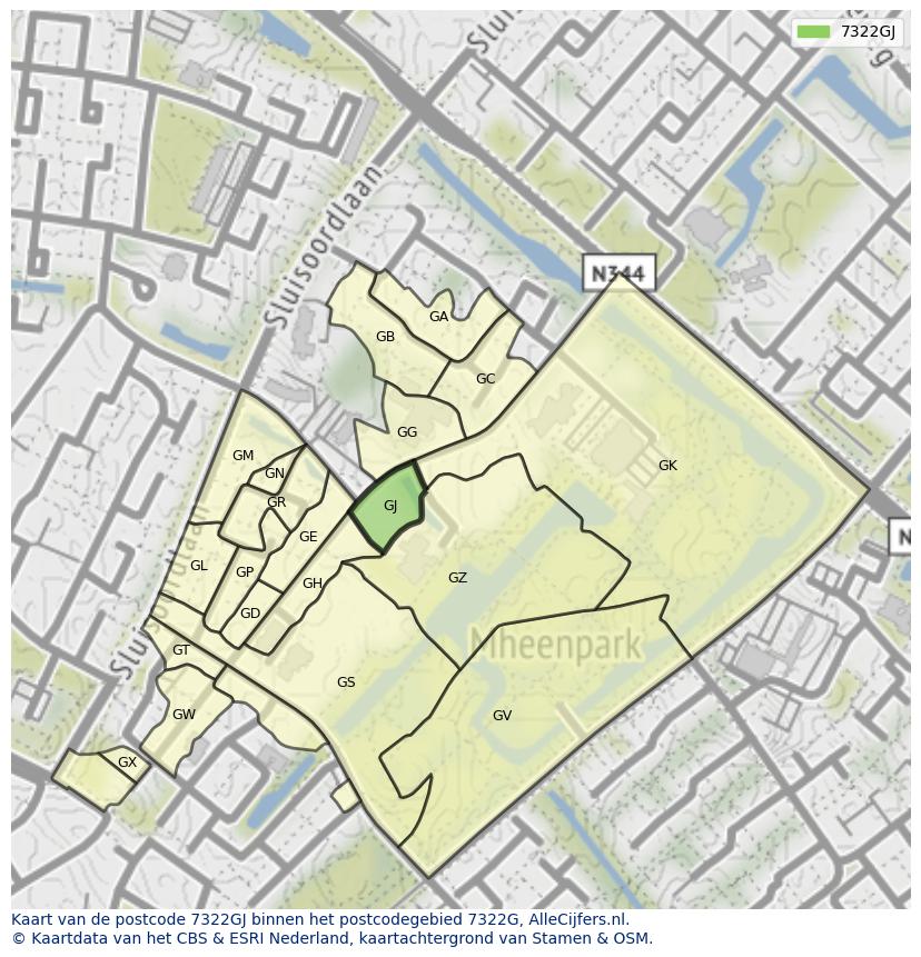 Afbeelding van het postcodegebied 7322 GJ op de kaart.