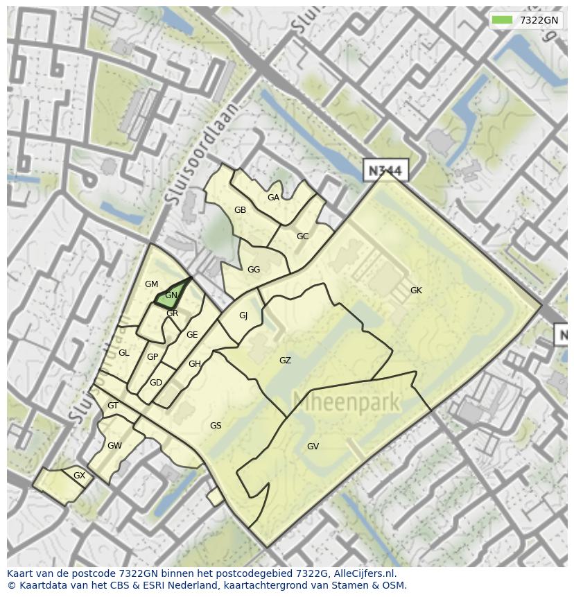 Afbeelding van het postcodegebied 7322 GN op de kaart.