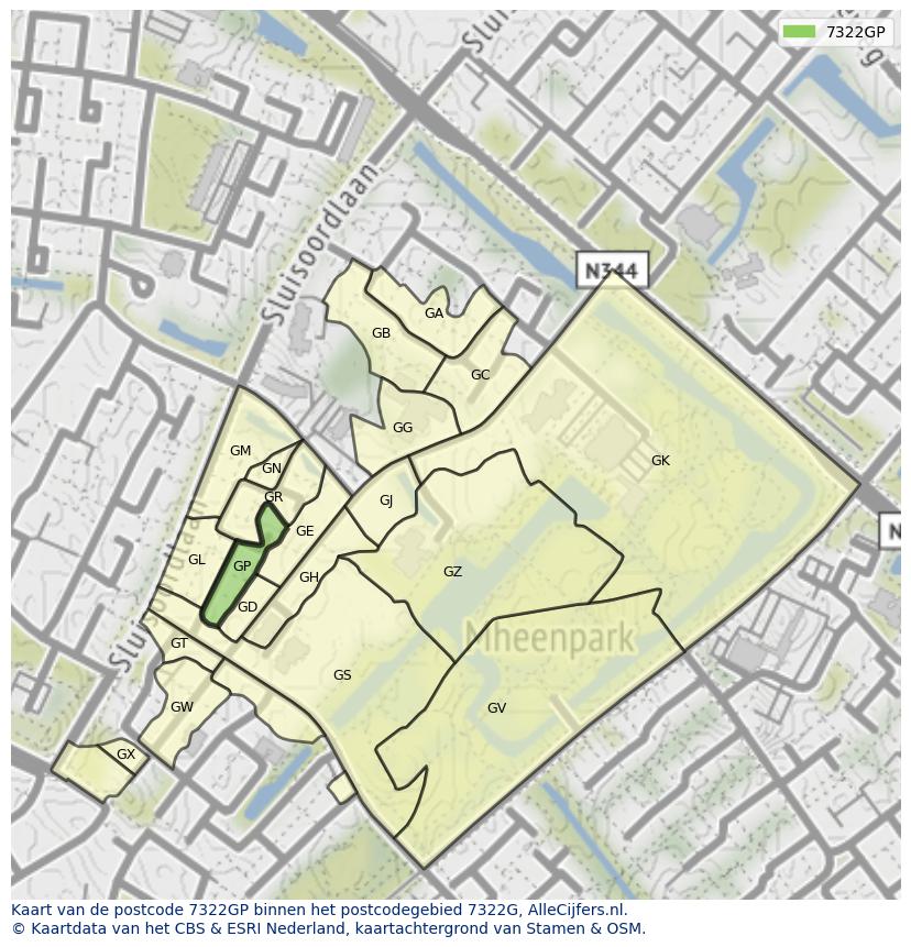 Afbeelding van het postcodegebied 7322 GP op de kaart.