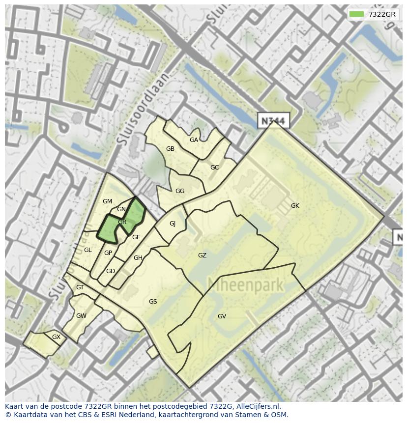 Afbeelding van het postcodegebied 7322 GR op de kaart.
