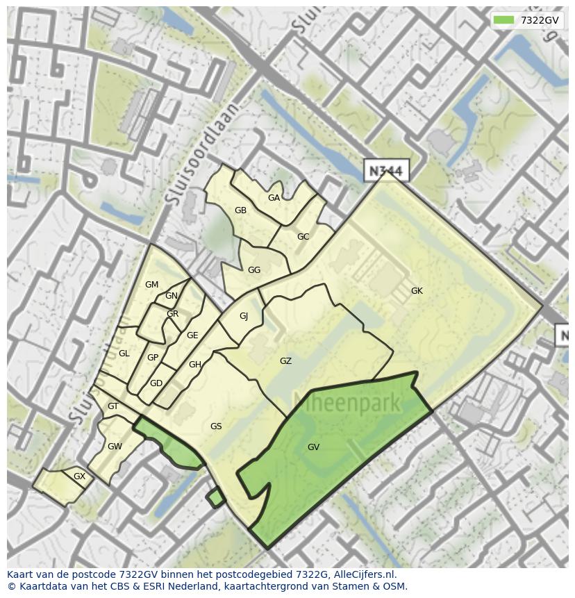 Afbeelding van het postcodegebied 7322 GV op de kaart.