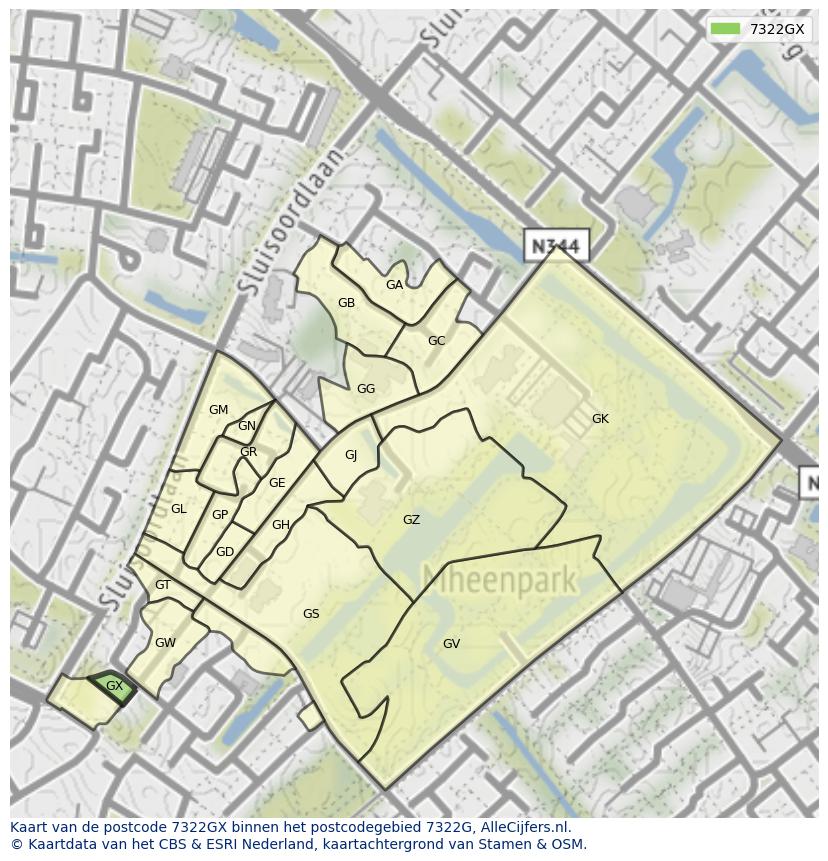 Afbeelding van het postcodegebied 7322 GX op de kaart.