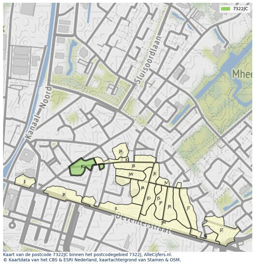 Afbeelding van het postcodegebied 7322 JC op de kaart.