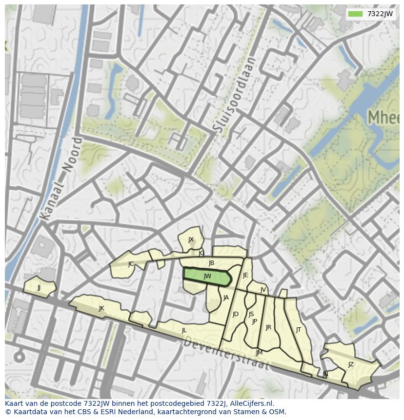 Afbeelding van het postcodegebied 7322 JW op de kaart.