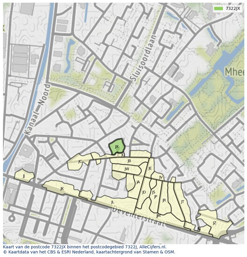 Afbeelding van het postcodegebied 7322 JX op de kaart.