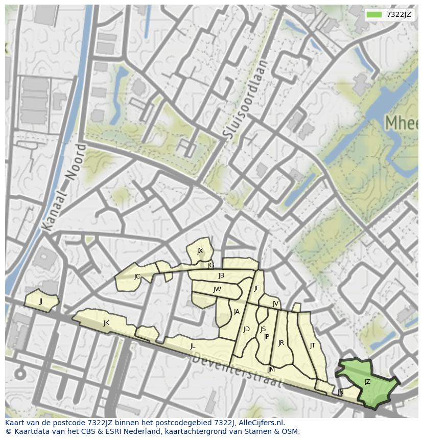 Afbeelding van het postcodegebied 7322 JZ op de kaart.