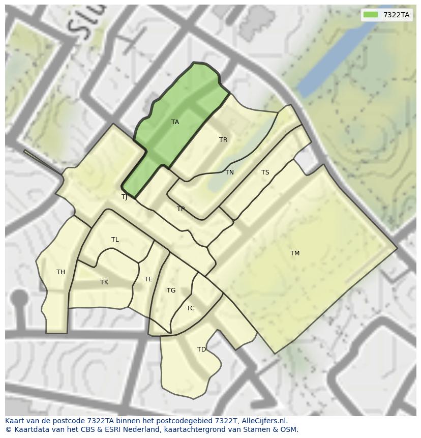 Afbeelding van het postcodegebied 7322 TA op de kaart.