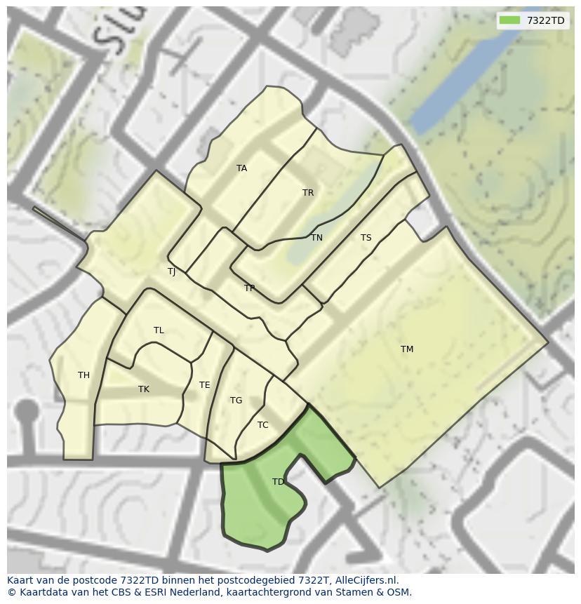 Afbeelding van het postcodegebied 7322 TD op de kaart.