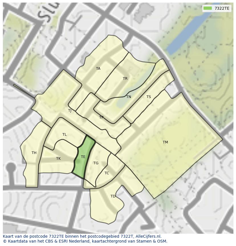 Afbeelding van het postcodegebied 7322 TE op de kaart.