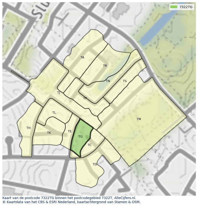 Afbeelding van het postcodegebied 7322 TG op de kaart.