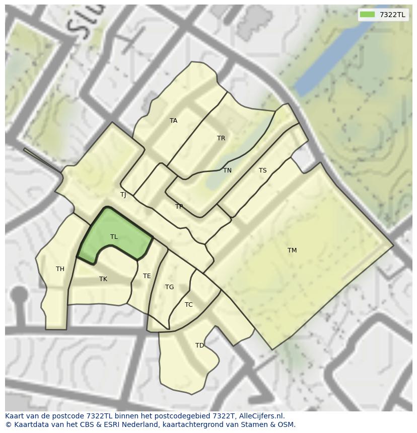 Afbeelding van het postcodegebied 7322 TL op de kaart.