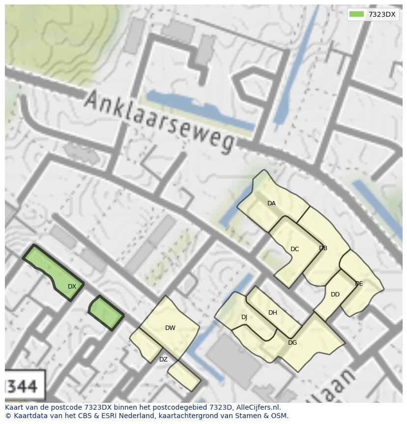 Afbeelding van het postcodegebied 7323 DX op de kaart.