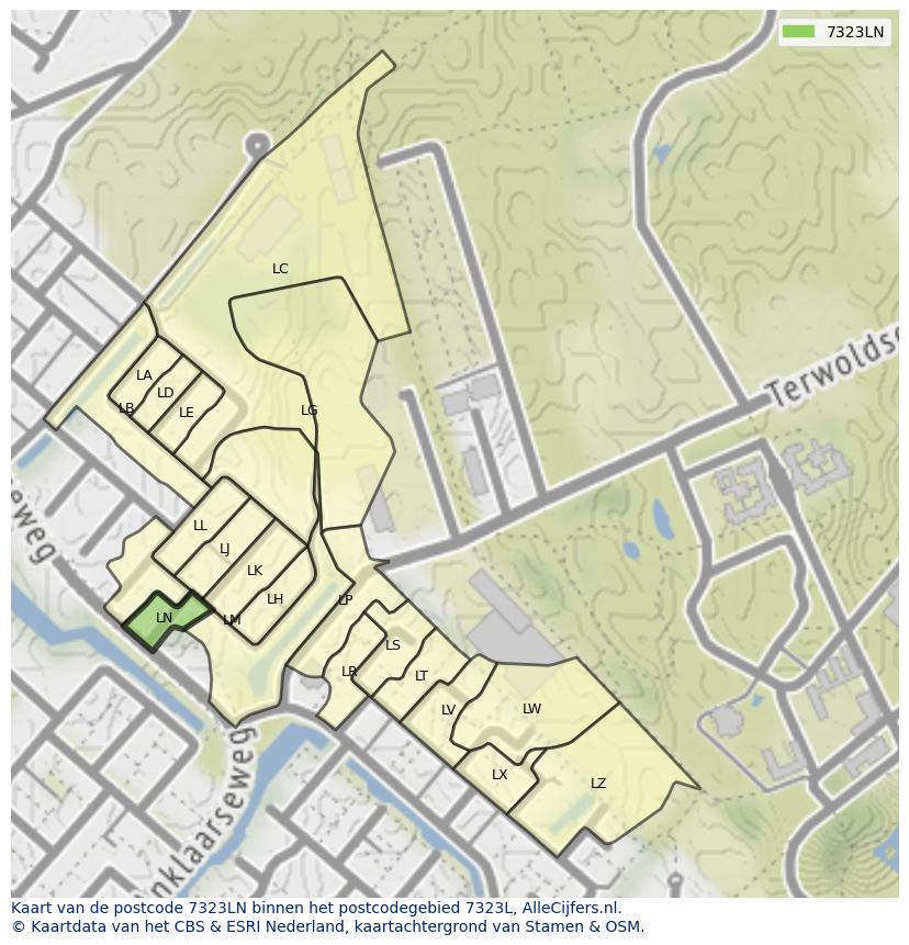 Afbeelding van het postcodegebied 7323 LN op de kaart.
