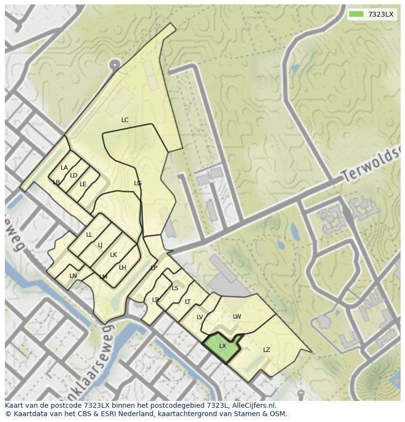 Afbeelding van het postcodegebied 7323 LX op de kaart.