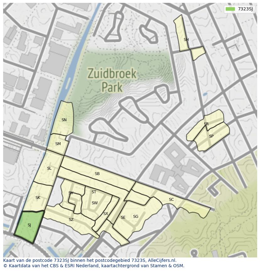 Afbeelding van het postcodegebied 7323 SJ op de kaart.