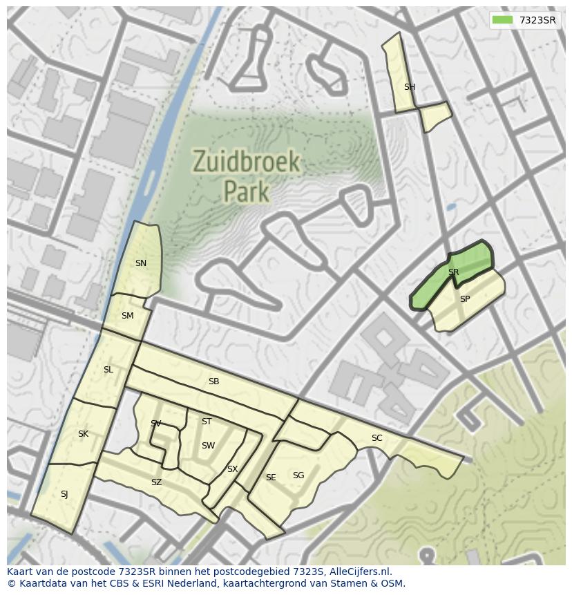 Afbeelding van het postcodegebied 7323 SR op de kaart.