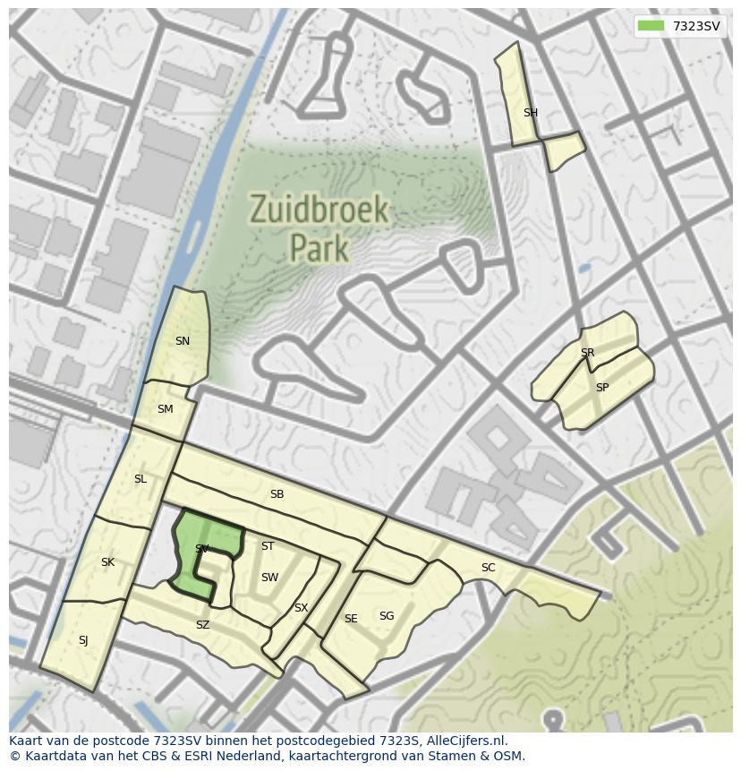 Afbeelding van het postcodegebied 7323 SV op de kaart.