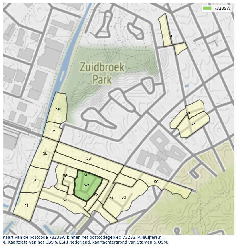 Afbeelding van het postcodegebied 7323 SW op de kaart.