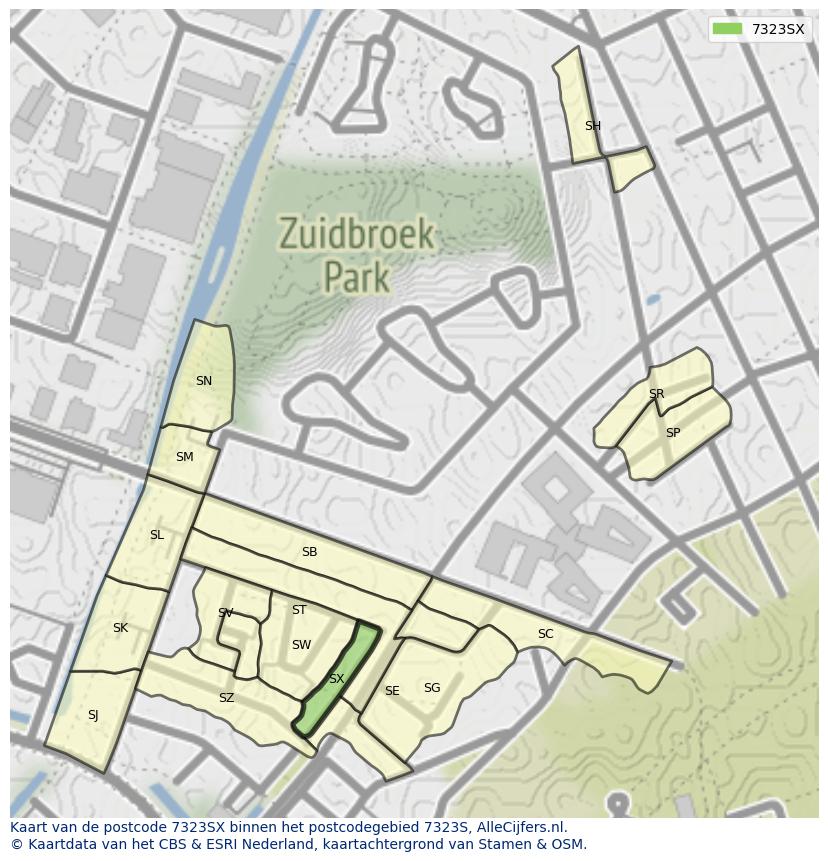 Afbeelding van het postcodegebied 7323 SX op de kaart.