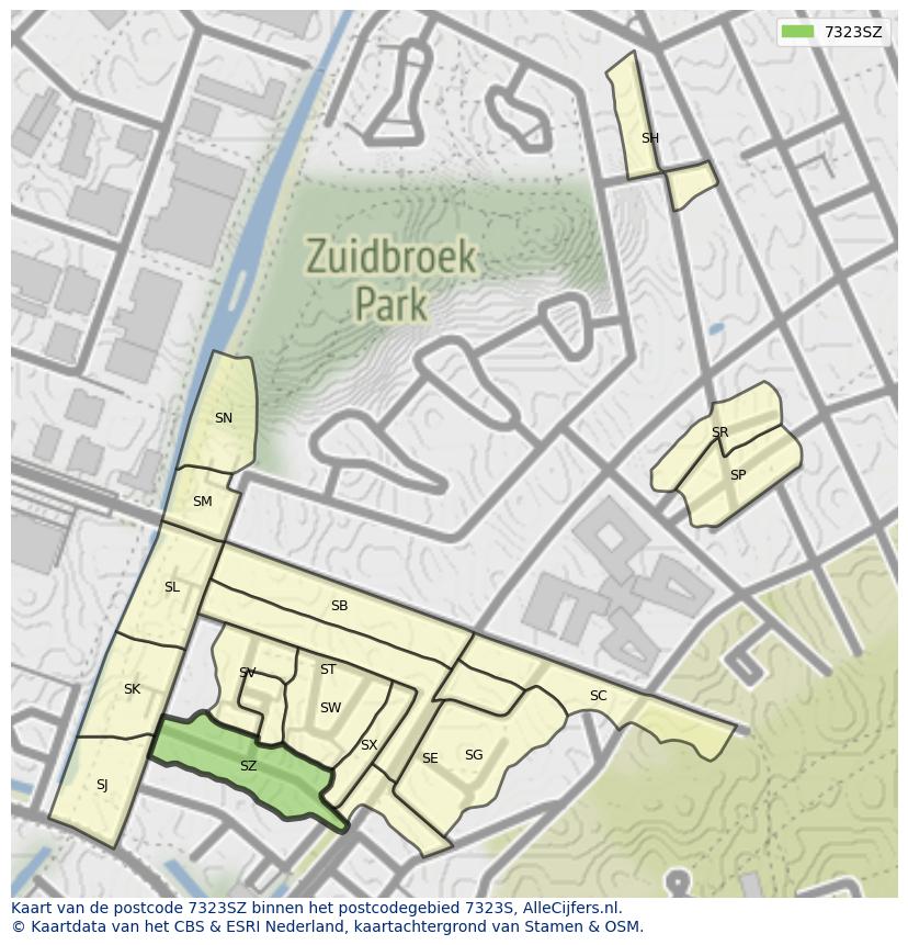 Afbeelding van het postcodegebied 7323 SZ op de kaart.