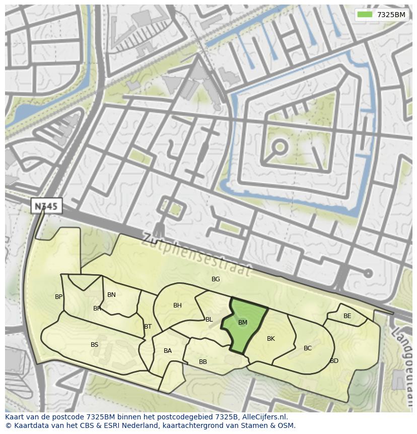 Afbeelding van het postcodegebied 7325 BM op de kaart.