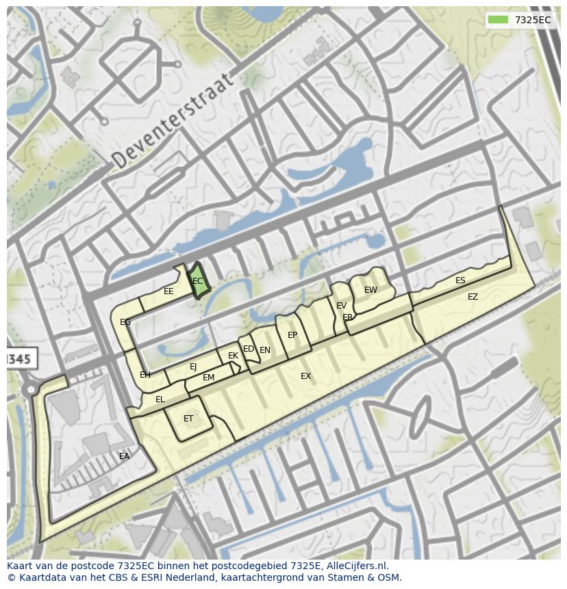Afbeelding van het postcodegebied 7325 EC op de kaart.