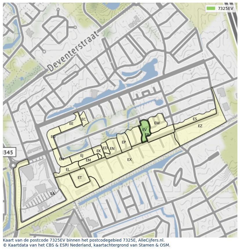 Afbeelding van het postcodegebied 7325 EV op de kaart.