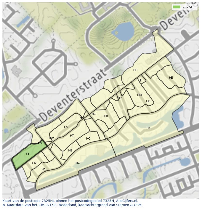 Afbeelding van het postcodegebied 7325 HL op de kaart.