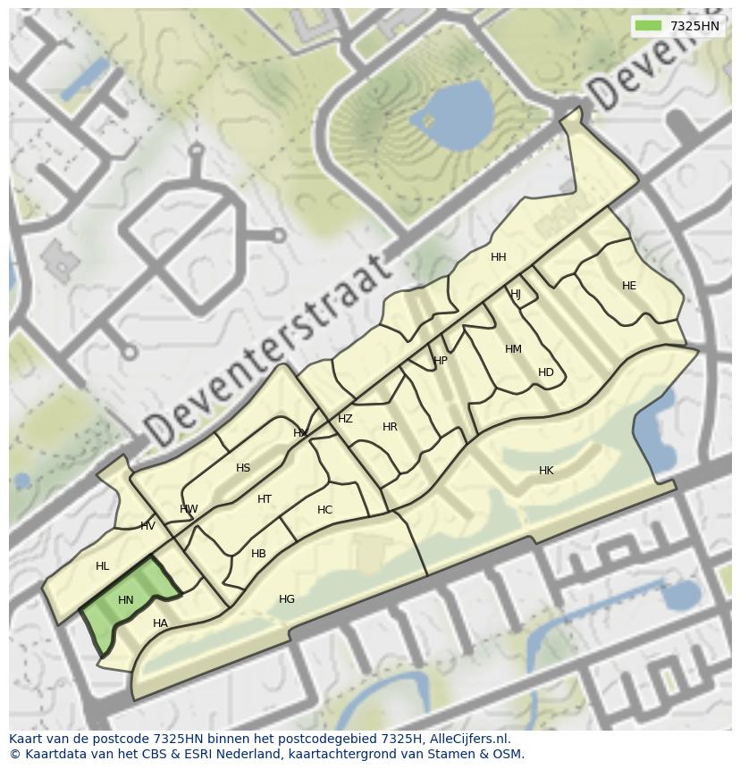 Afbeelding van het postcodegebied 7325 HN op de kaart.