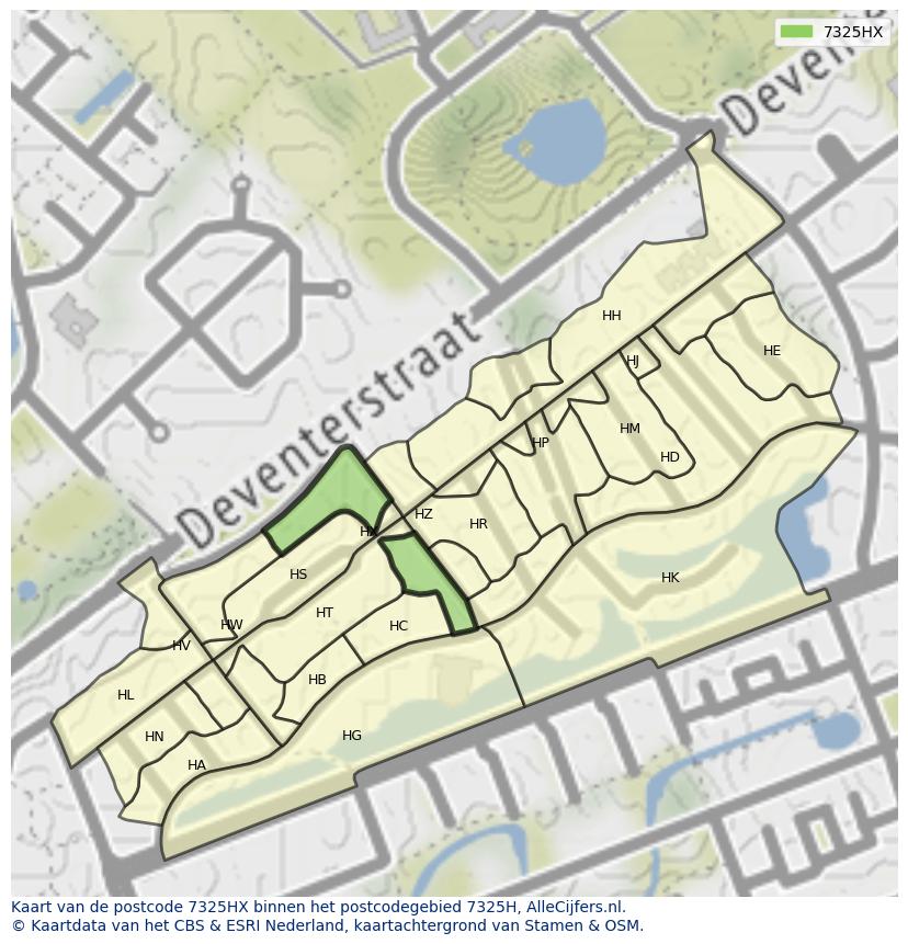 Afbeelding van het postcodegebied 7325 HX op de kaart.
