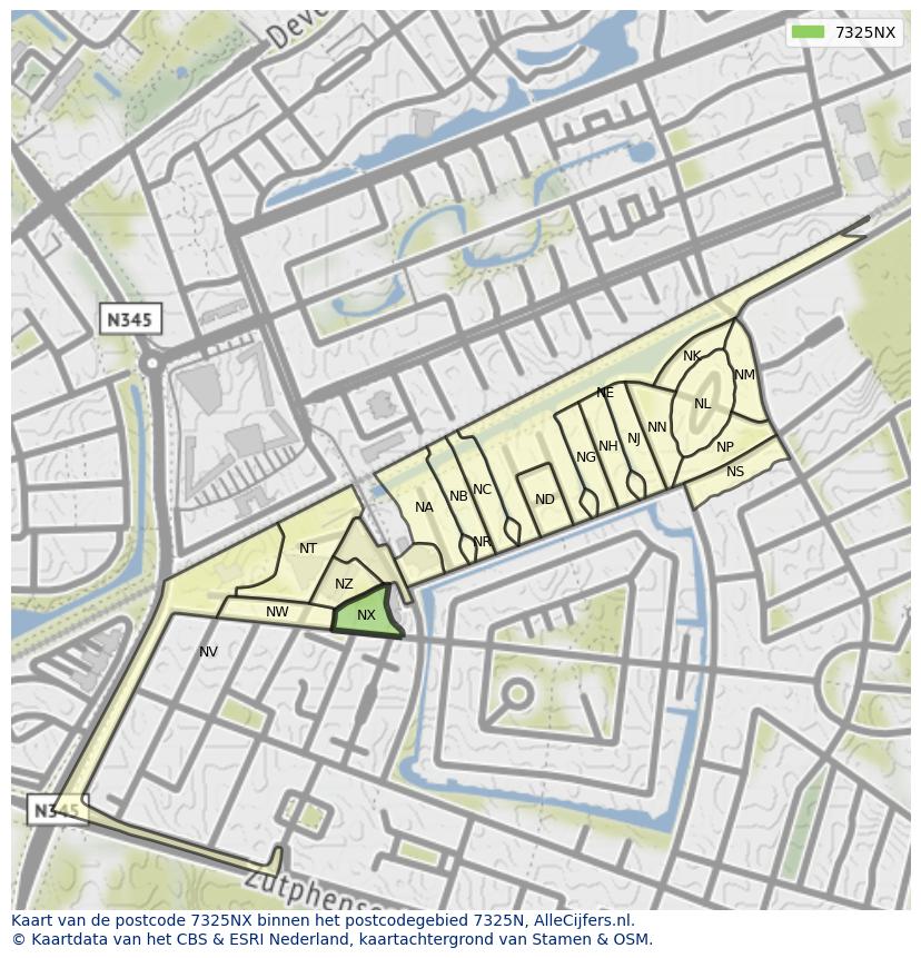 Afbeelding van het postcodegebied 7325 NX op de kaart.