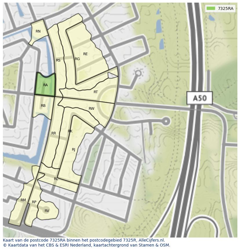 Afbeelding van het postcodegebied 7325 RA op de kaart.