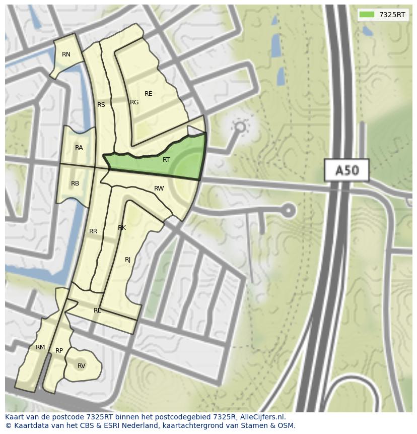 Afbeelding van het postcodegebied 7325 RT op de kaart.