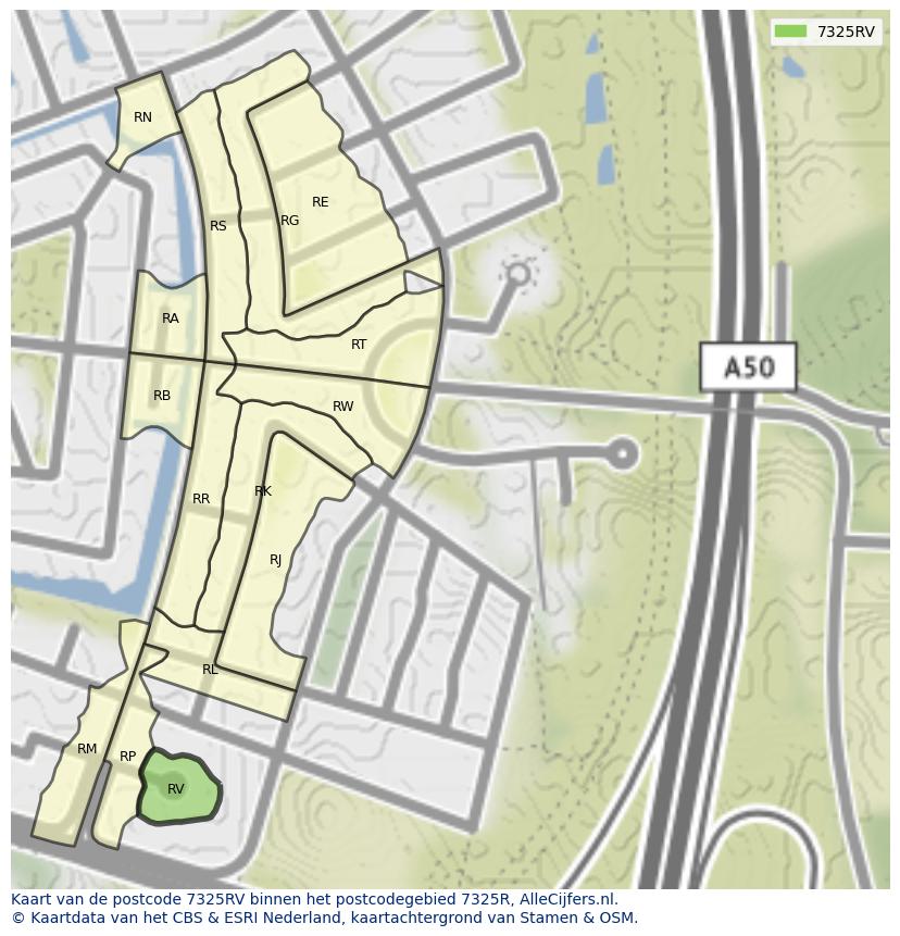 Afbeelding van het postcodegebied 7325 RV op de kaart.