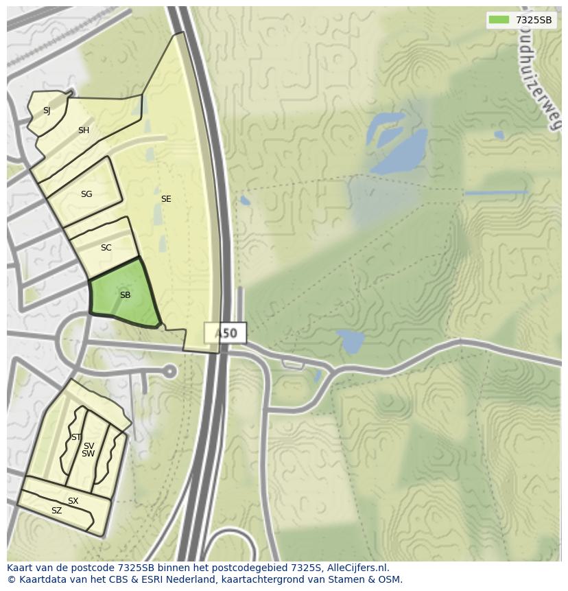 Afbeelding van het postcodegebied 7325 SB op de kaart.