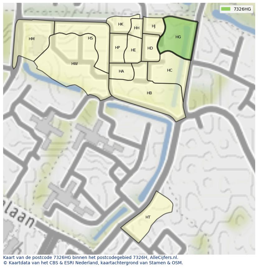 Afbeelding van het postcodegebied 7326 HG op de kaart.