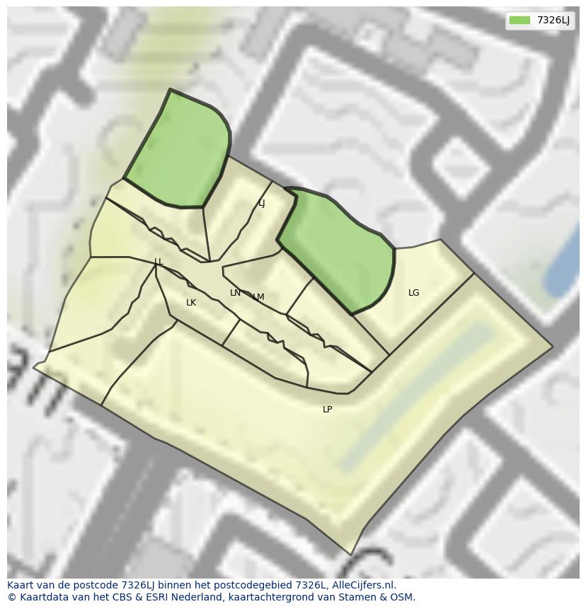 Afbeelding van het postcodegebied 7326 LJ op de kaart.